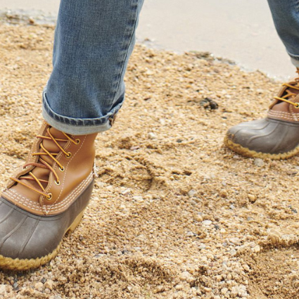 LL Bean boots on a beach
