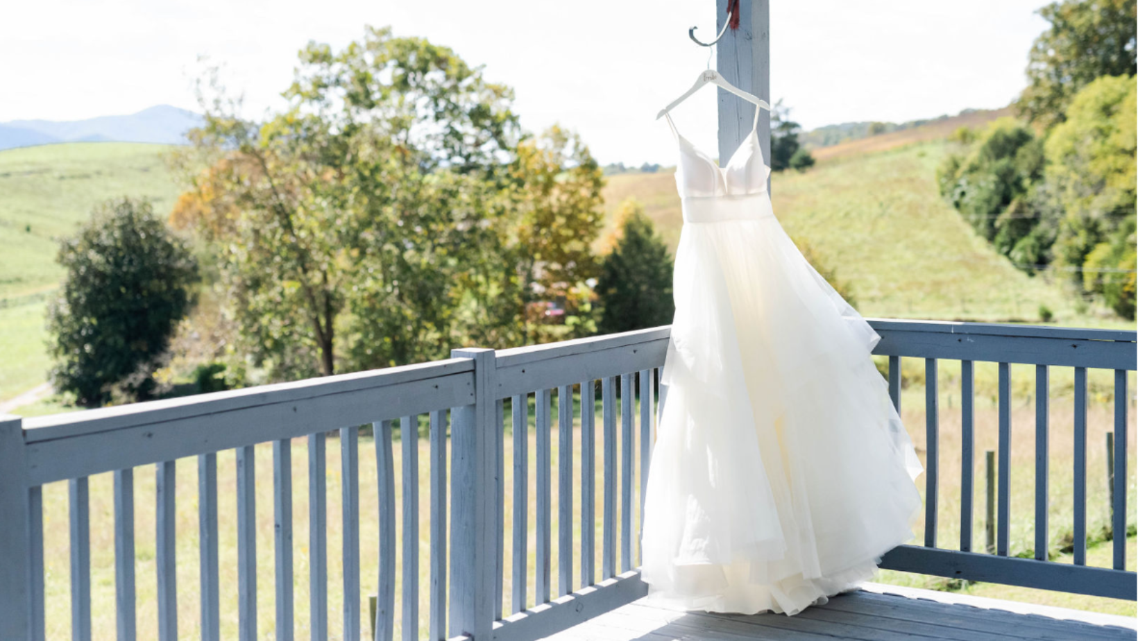 wedding dress on porch