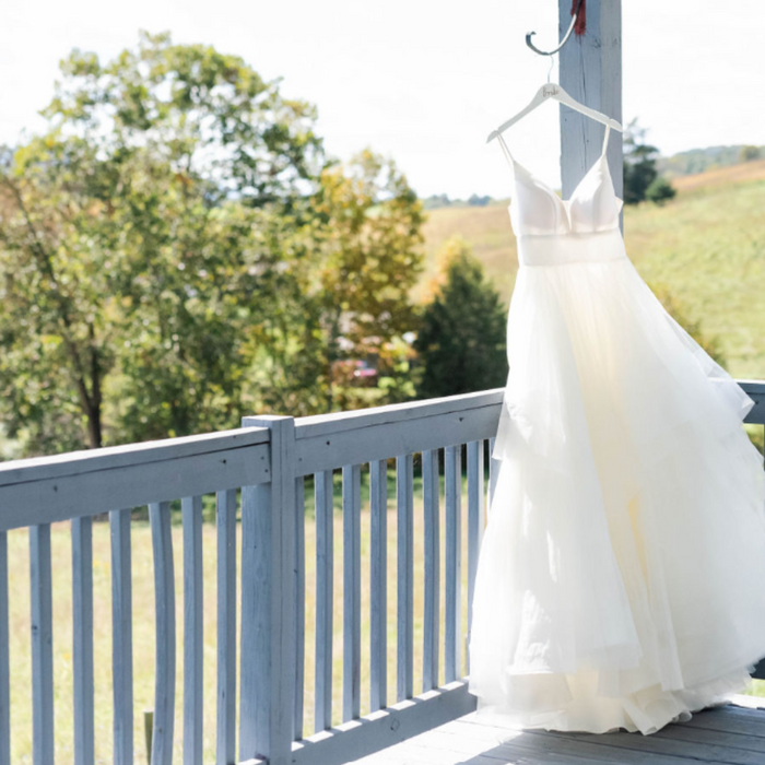 wedding dress on porch
