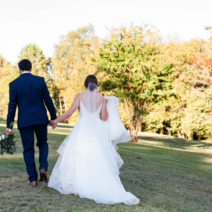 Bride and groom, fall wedding, wedding dress