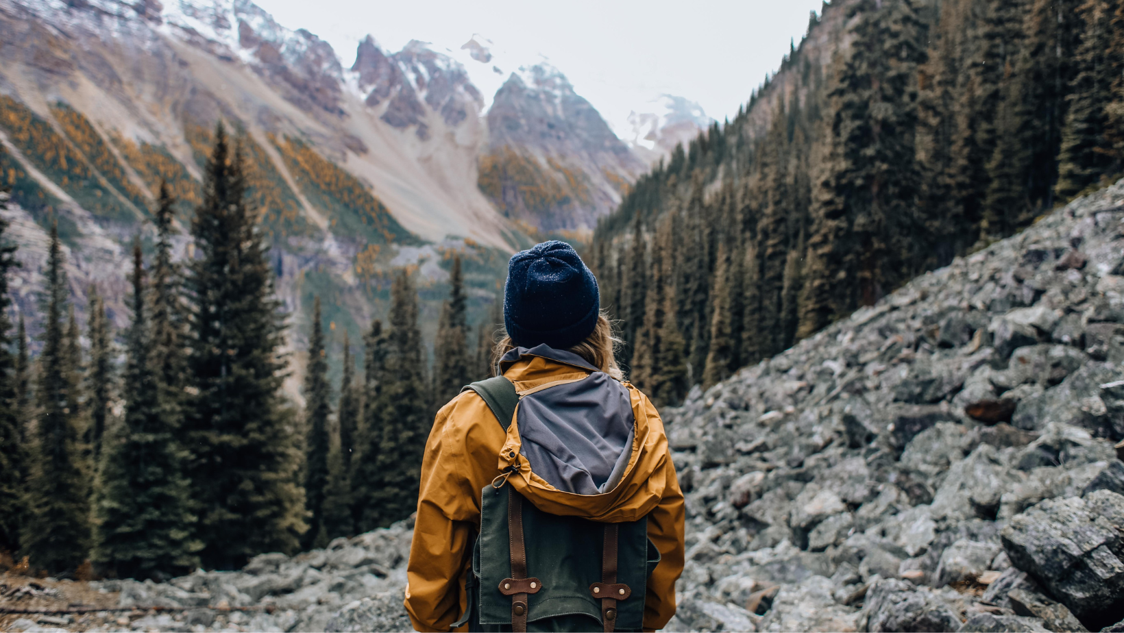 Woman hiker around mountains