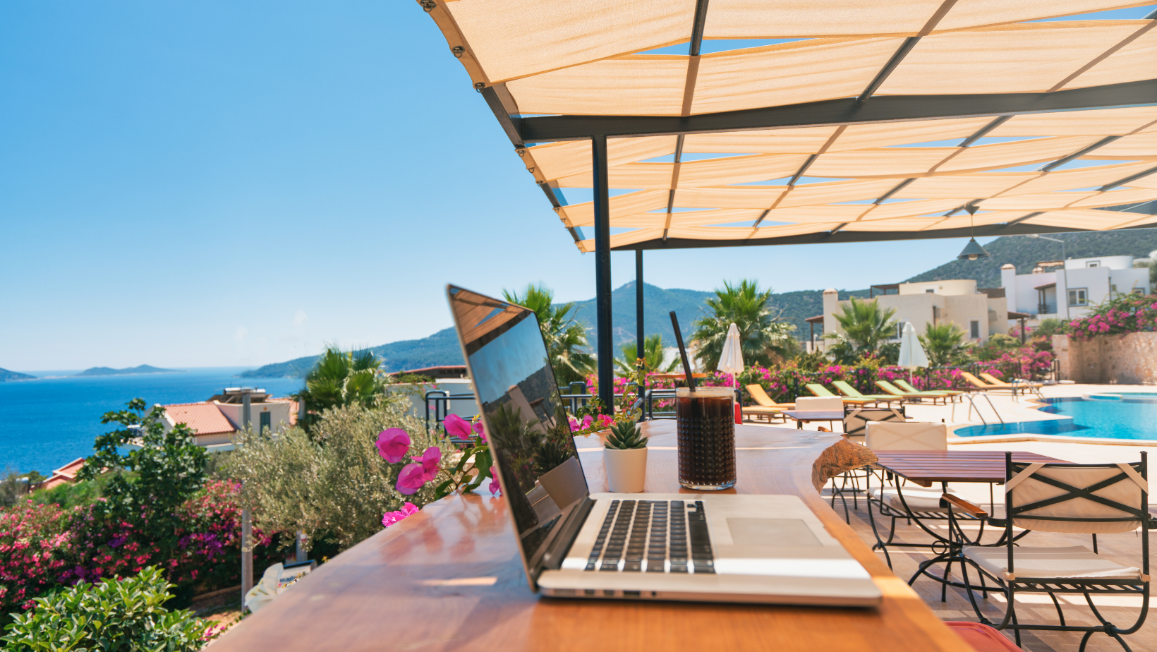 Laptop on a table - working on vacation