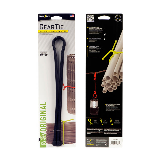 Nite Ize Gear Tie Reusable Rubber Twist Tie 24 in. - 2 Pack Black