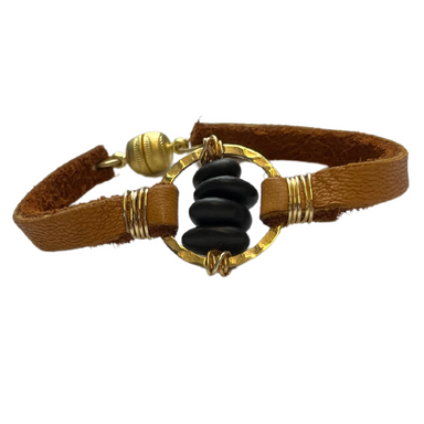 Suzanna Garrett Designs - Stone & Brown Leather Bracelet