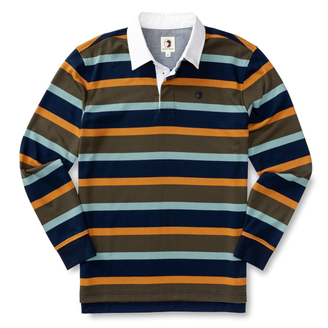 Duck Head Legacy Stripe Rugby Shirt Dark Forest Green