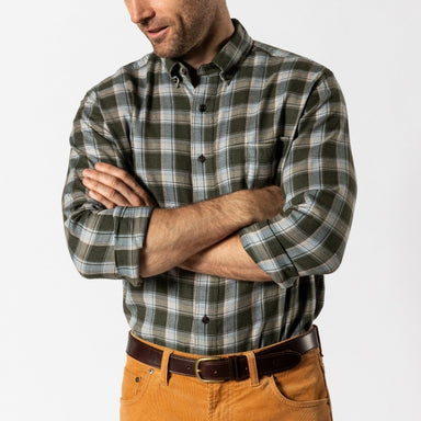 Duck Head Cotton Flannel Sport Shirt - Hank Plaid Deep Olive Heather