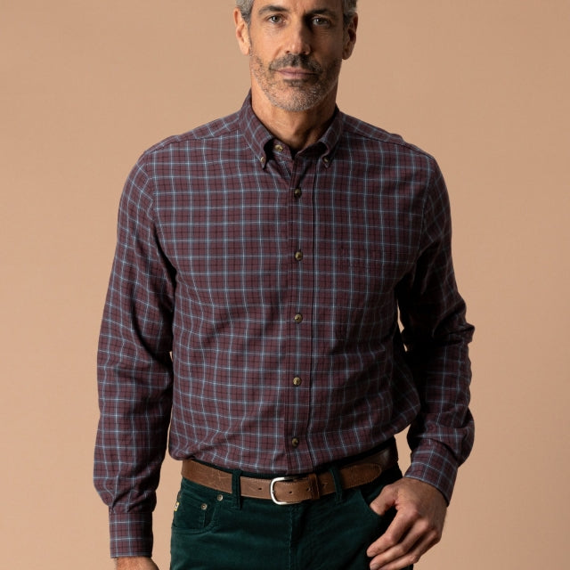 Duck Head Cotton Wool Sport Shirt Mercer Plaid - Huckleberry