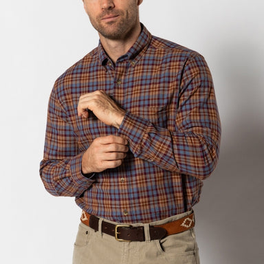 Duck Head Cotton Wool Sport Shirt - Houser Plaid Saddle Brown