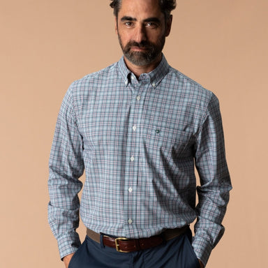 Duck Head Performance Poplin Sport Shirt Winstead Plaid - Stormy Teal