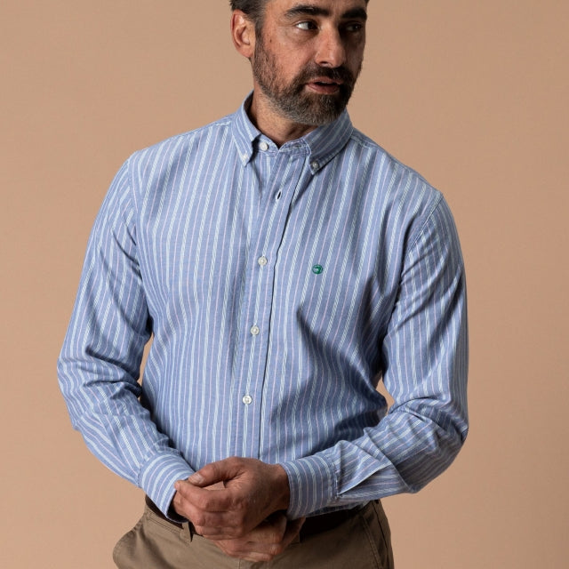 Duck Head Cotton Oxford Sport Shirt Garrison Stripe - Varsity Blue