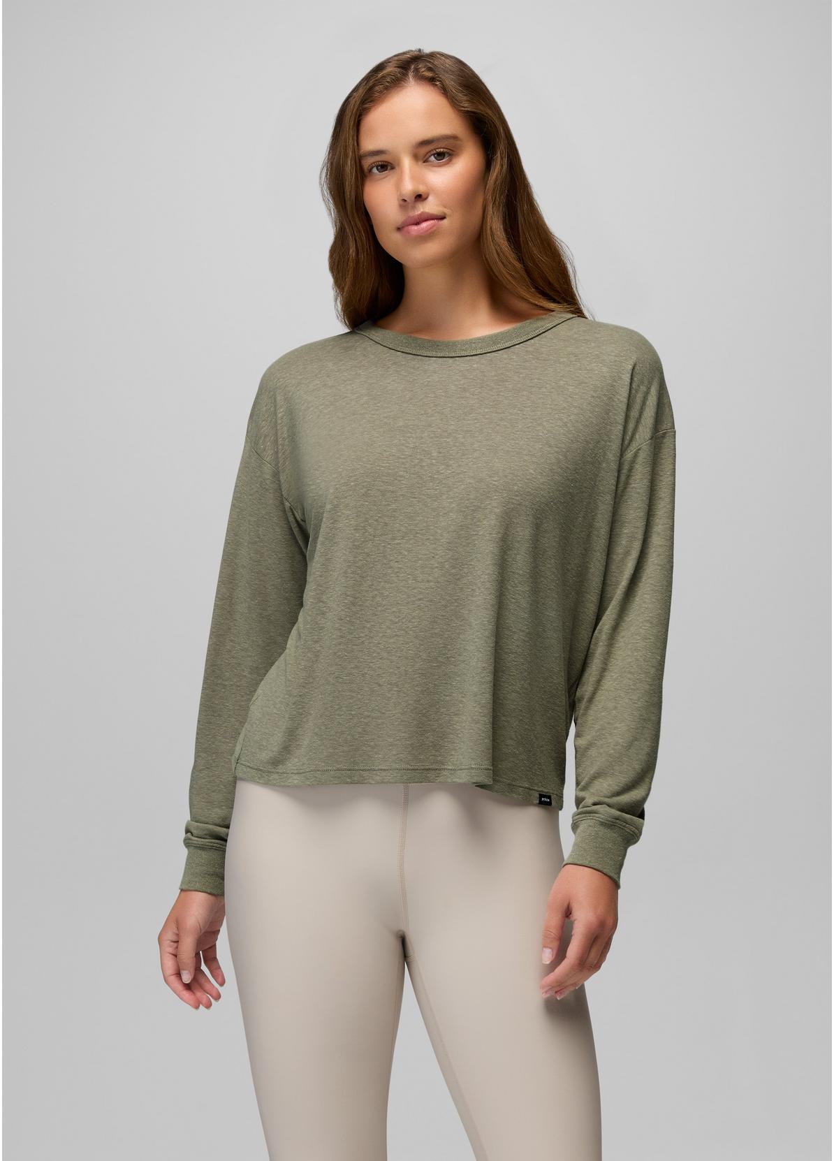 Prana Cozy Up Ls Crew Cacao Stripe