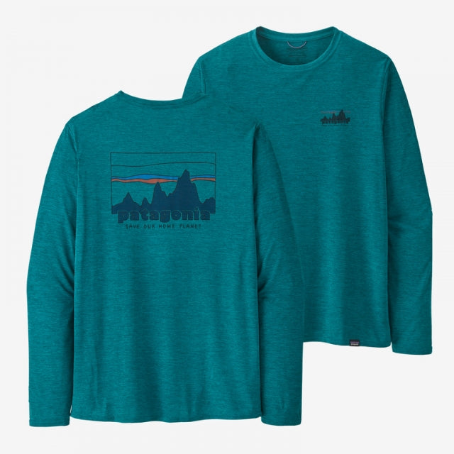 Patagonia Men's L/S Cap Cool Daily Graphic Shirt '73 Skyline: Belay Blue X-Dye