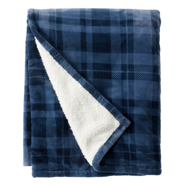 Ll Bean Brand Wicked Plush Sherpa Throw Plaid Large Nautical Navy