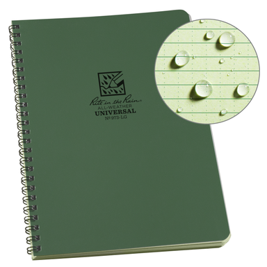 Rite In The Rain Weatherproof Side Spiral Notebook, 6.625" X 8.5", Green Cover, Universal Pattern (No. 973-lg) Green