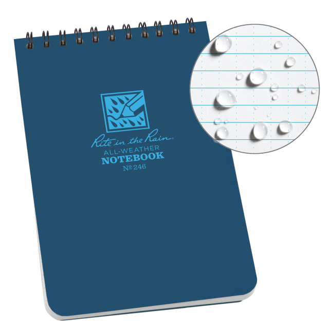 Rite In The Rain Weatherproof Top Spiral Notebook, 4" X 6", Blue Cover, Universal Pattern (No. 246) Blue