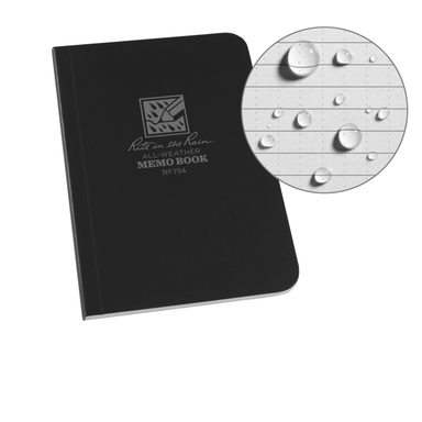 Rite In The Rain Weatherproof Soft Cover Pocket Notebook, 3.5" X 5", Black Cover, Universal Pattern (No. 754) Black