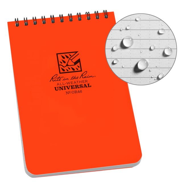 Rite In The Rain Weatherproof Top Spiral Notebook, 4" X 6", Orange Cover, Universal Pattern (No.or46) Blaze Orange