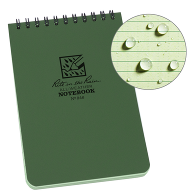 Rite In The Rain Weatherproof Top Spiral Notebook, 4" X 6", Green Cover, Universal Pattern (No. 946) Green