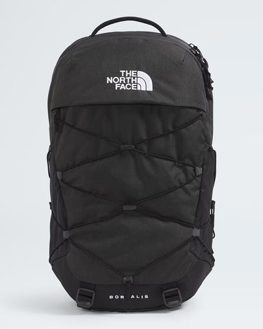 A black The North Face Boris backpack with a white logo on the front, displayed against a light gray background.