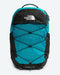 The North Face Gore-Tex backpack in teal and black, featuring a top zip closure, front zippered pocket, and adjustable compression straps, shown against a light gray background.