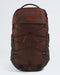 The North Face Gokil 13 backpack in brown with red accents, including the brand logo and compression straps, shown against a light gray background.