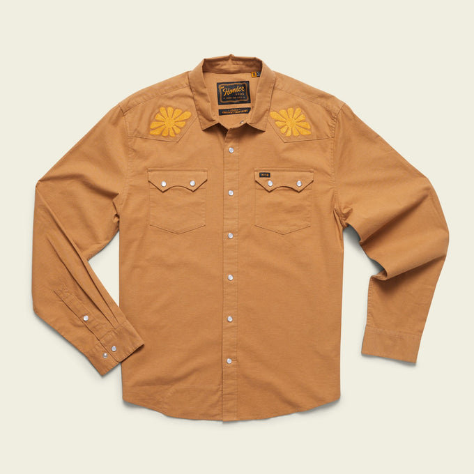 Howler Brothers Crosscut Deluxe Longsleeve - Fanned Flora : Faded Blue Oxford Orange Blossoms : Antique Black