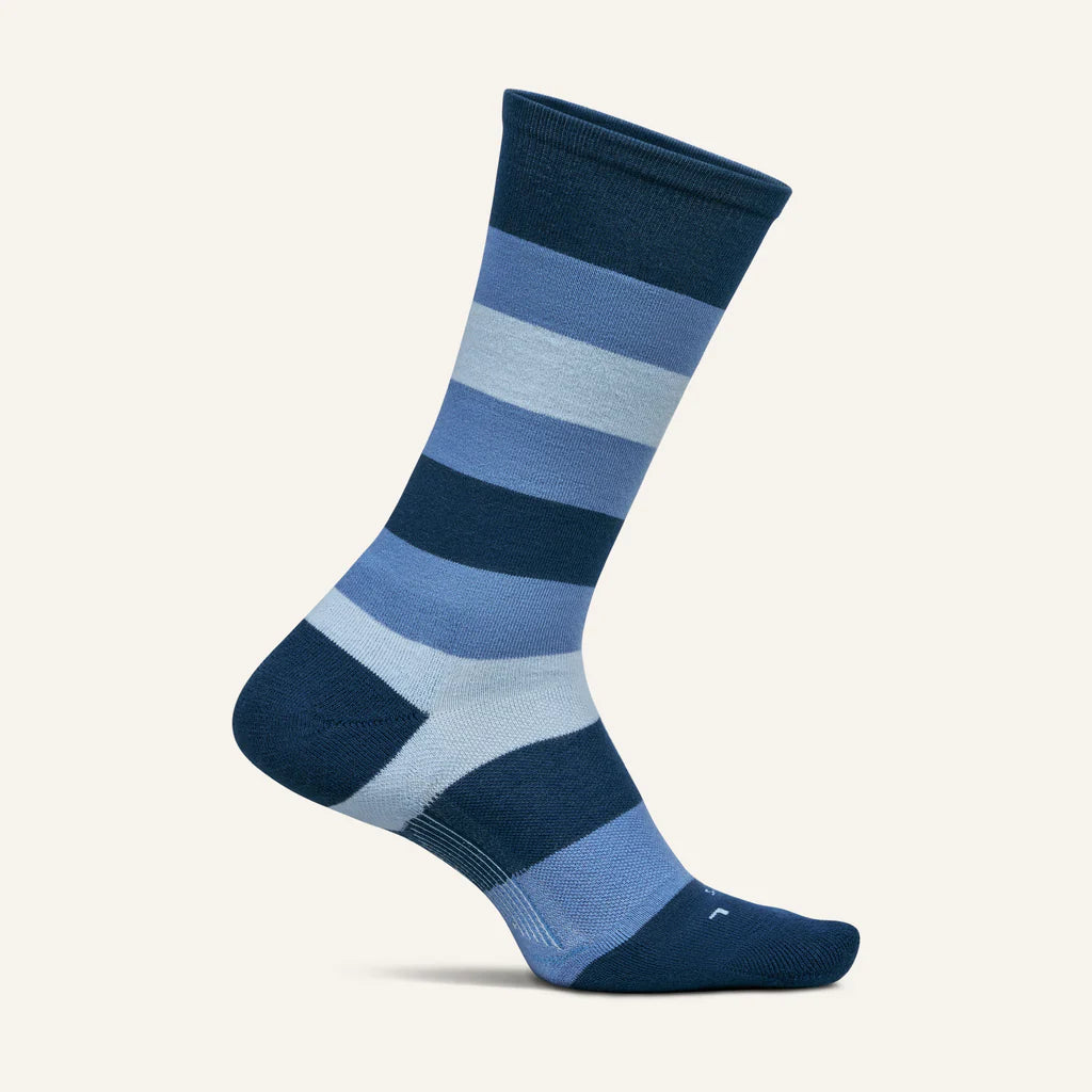 Feetures Mens Max Cushion Crew Primary Stripe Denim