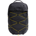 The North Face Borealis backpack in black with bright yellow compression cord accents, shown against a plain white background.