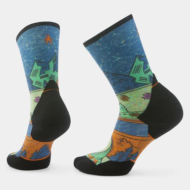 Smartwool Trail Run Mountain Print Crew Socks Twilight Blue