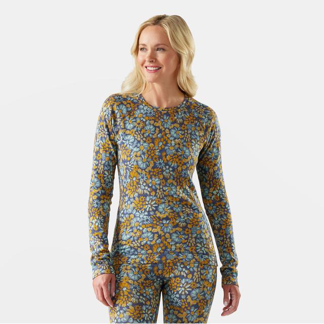 Smartwool Classic Thermal Merino Base Layer Crew Top Pacific Blue Floral