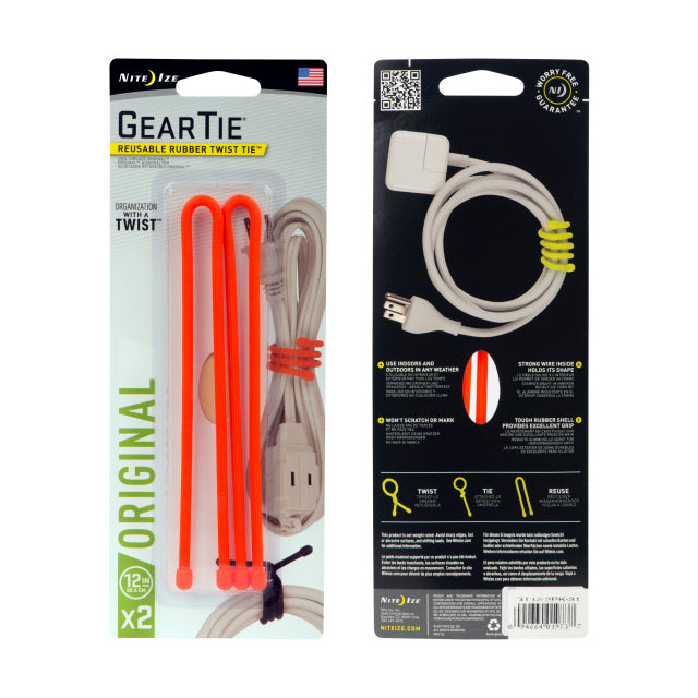 Nite Ize Gear Tie Reusable Rubber Twist Tie 6 in. - 2 Pack Bright Orange 