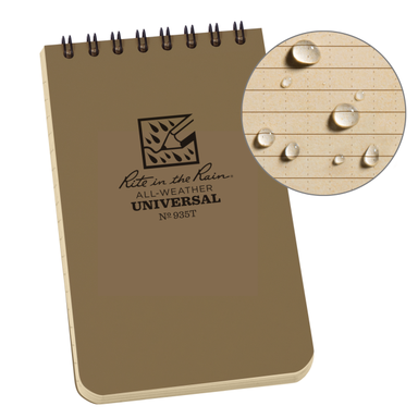 Rite In The Rain Weatherproof Top Spiral Notebook, 3" x 5", Tan Cover, Universal Pattern (No. 935T) Tan
